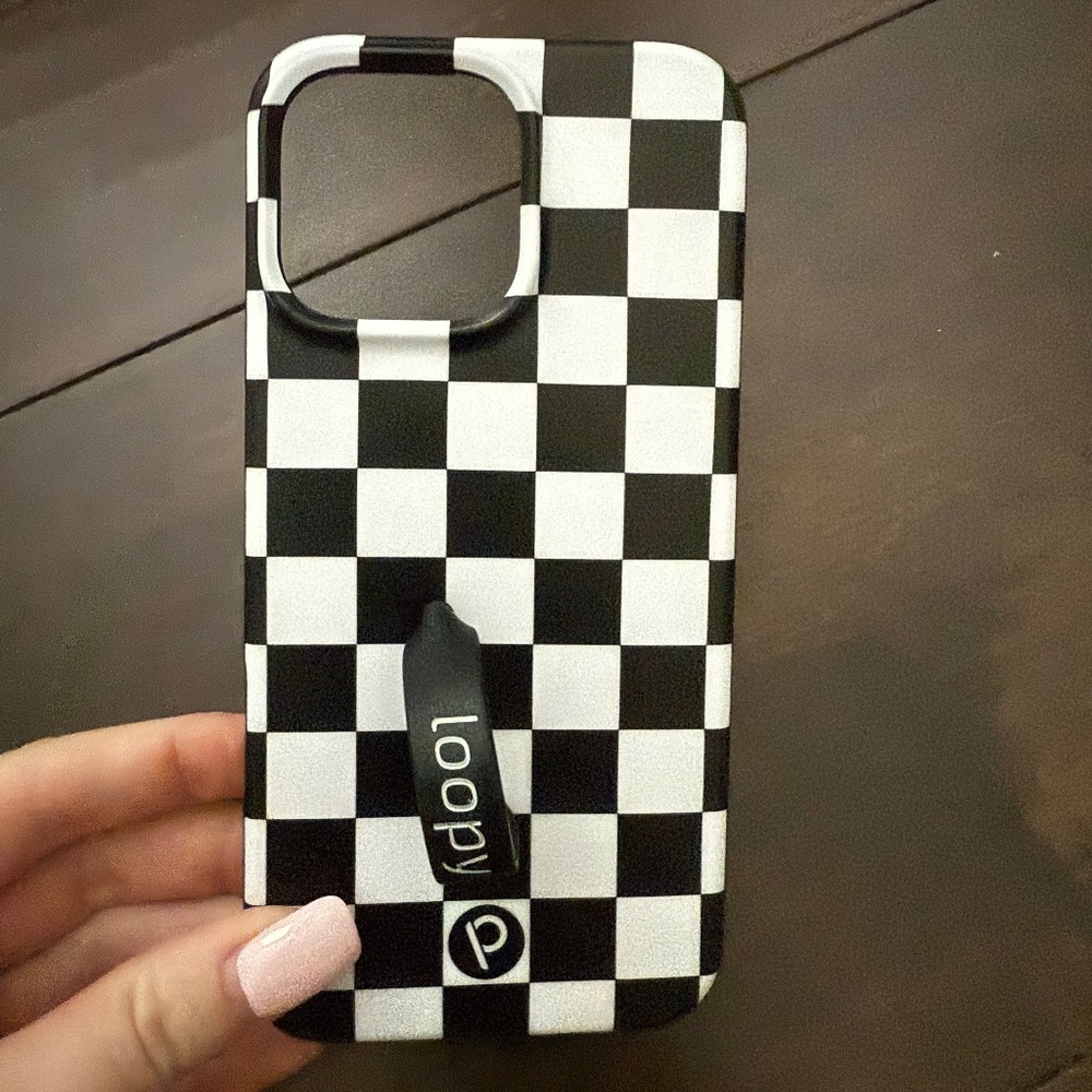 Loopy Case Black and White Checkered Phone Case with Loopy Strap